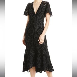 ISO Virginia Velvet Contrast Midi Dress by ML Monique Lhuillier, sz 14/16/18